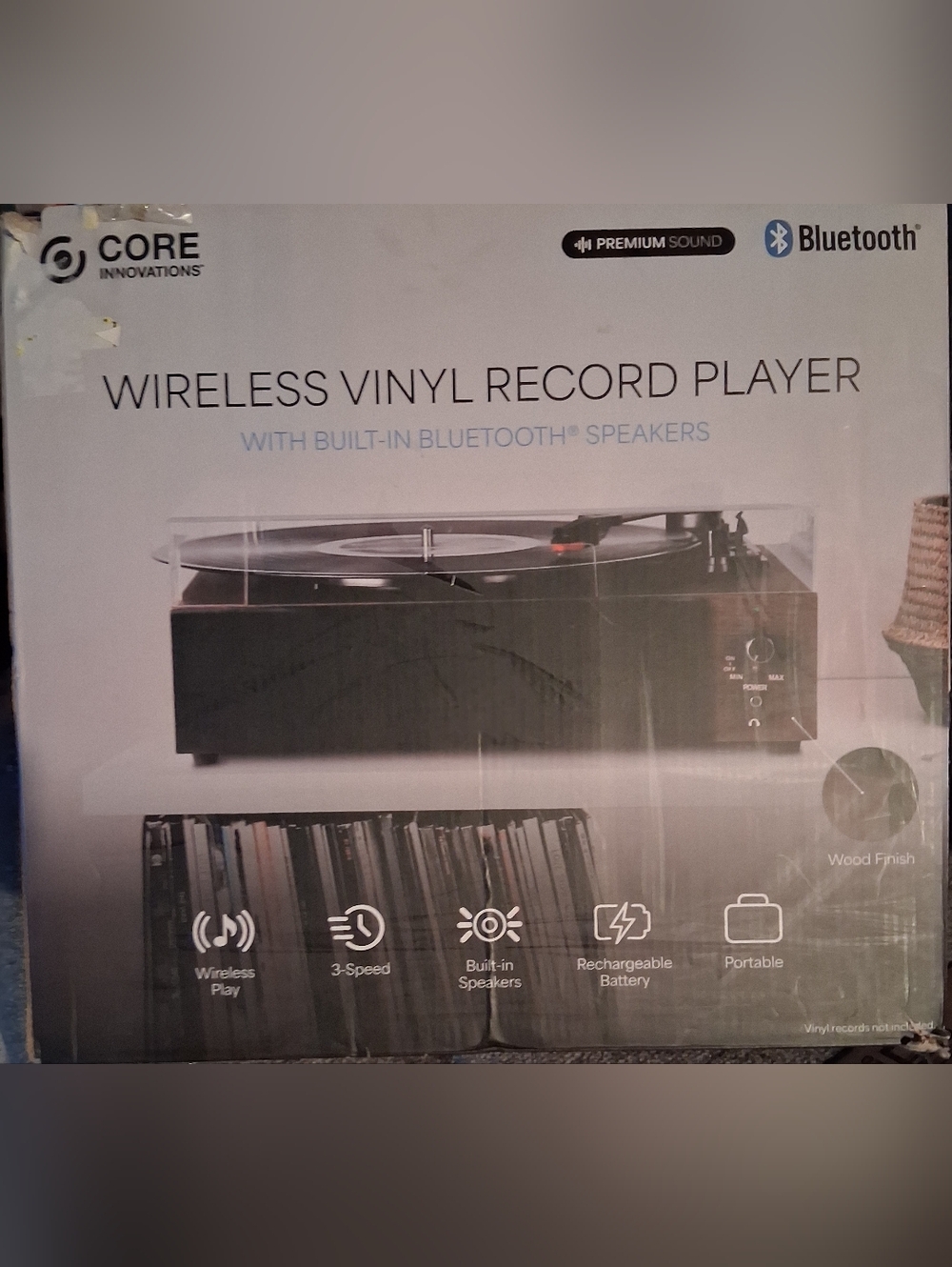 Black Wireless Vinyl Record Player with Bluetooth